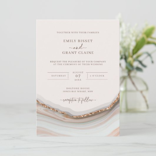Stone Marble Agate Wedding Invitation Kaart (Staand voorkant)