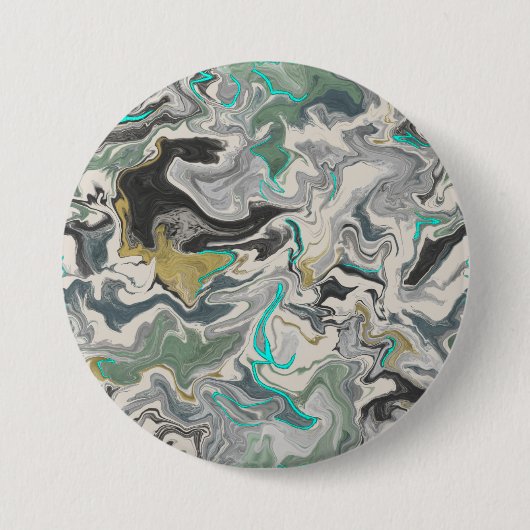 Stone Marbling with Turquoise Veins 3" Round Ronde Button 7,6 Cm (Voorkant)