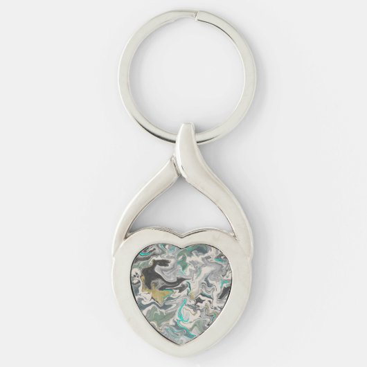 Stone Marbling with Turquoise Veins Heart Sleutelhanger (Voorkant)