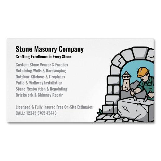 Stone Masonry Company Services Logo Magnetisch Visitekaartje (Voorkant)