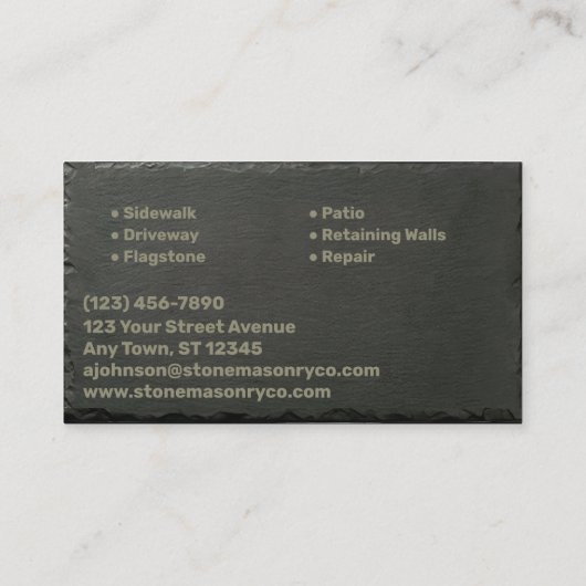 Stone Masonry Company Visitekaartje (Achterkant)