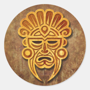 Stone Mayan Mask Ronde Sticker