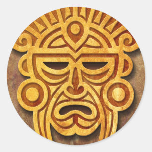 Stone Mayan Mask, vol Ronde Sticker