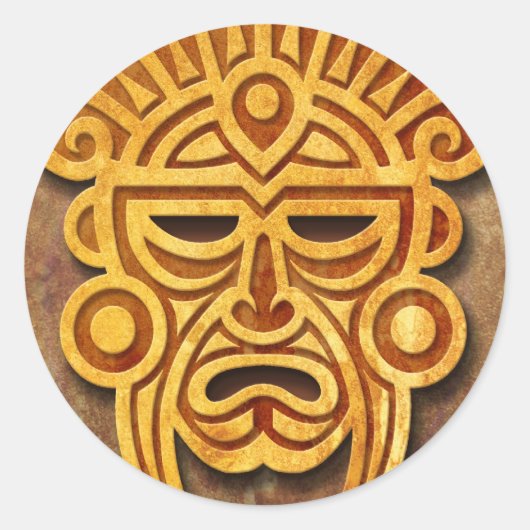 Stone Mayan Mask, vol Ronde Sticker (Voorkant)