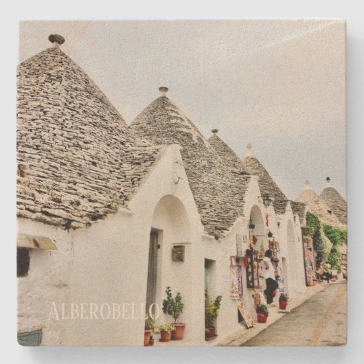 Stone Onderzetter Alberobello in Puglia, Italië (Voorkant)