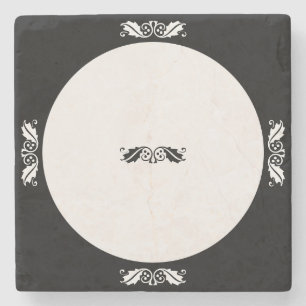 Stone Onderzetter - Holly Leaves in Black and Whit
