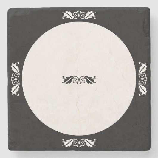 Stone Onderzetter - Holly Leaves in Black and Whit (Voorkant)