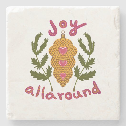 Stone Onderzetter Joy rondom de kerst dennenappel (Voorkant)