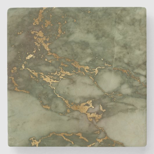 Stone Onderzetter Marble Green Gold Metallic (Voorkant)