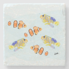 Stone Onderzetter: School van tropische vissen Stenen Onderzetter