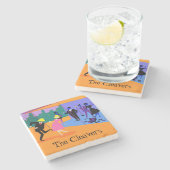 Stone Onderzetter van Retro Urban Rooftop Party (Zijkant)