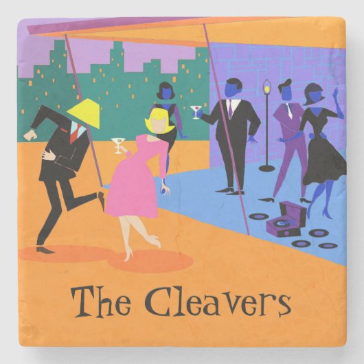 Stone Onderzetter van Retro Urban Rooftop Party (Voorkant)