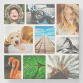 Stone Onderzetter Your 9 Photo Collage Rond (Voorkant)