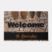 Stone Photo Welkom Versleten Laarzen Familienaam Deurmat (Voorkant)