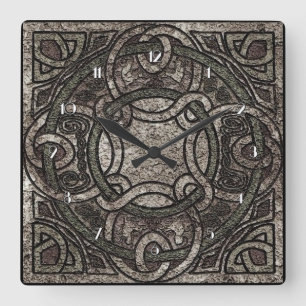 Stone Texture Celtic Knot Wall Clock Vierkante Klok
