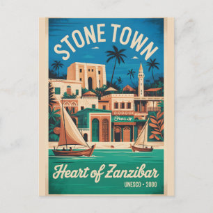 Stone Town Zanzibar Retro Reisposter Kunst Briefkaart