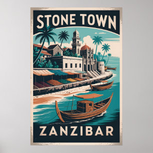 Stone Town Zanzibar Retro Reisposter Kunst Poster