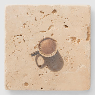 Stone travertine tan onderzetter met koffie-afbeel