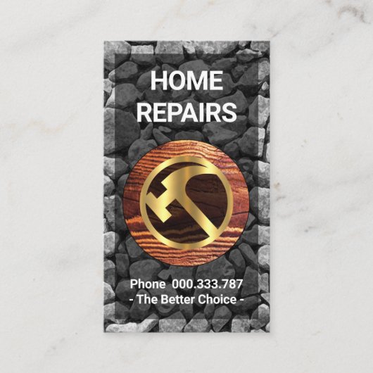 Stone Wall Timber Placard Gouden Hamer Visitekaartje (Voorkant)