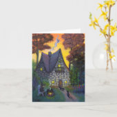 Stone Witch's House Halloween Note Card Kaart (Gele Bloem)