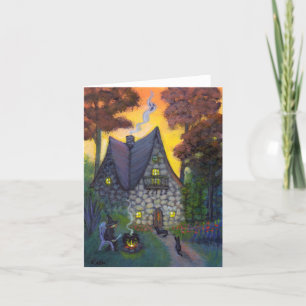 Stone Witch's House Halloween Note Card Kaart