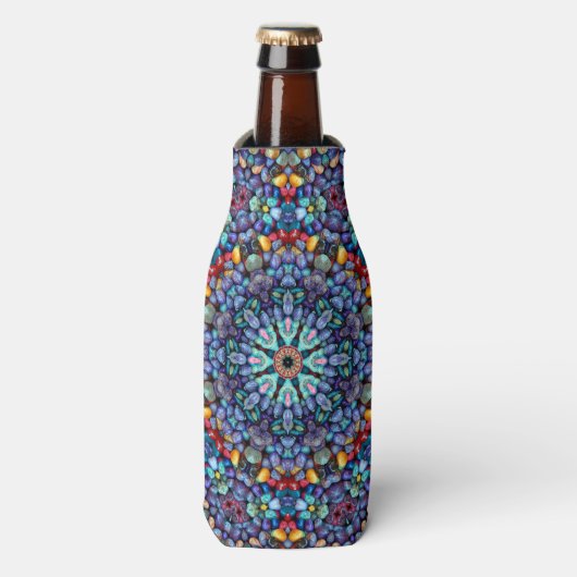 Stone Wonder Blue Fractal Kaleidoscope Flesjeskoeler (Fles Voorkant)