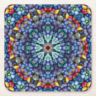 Stone Wonder Blue Fractal Kaleidoscope Kartonnen Onderzetters