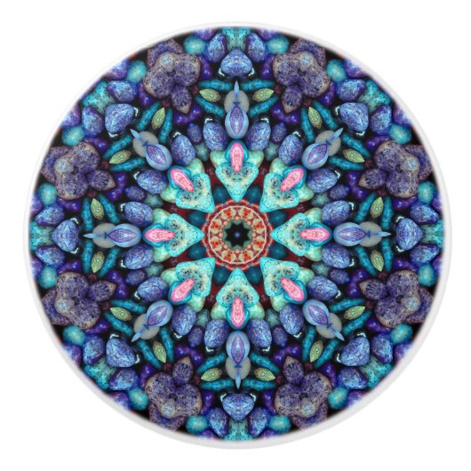 Stone Wonder Blue Fractal Kaleidoscope Keramische Knop (Voorkant)