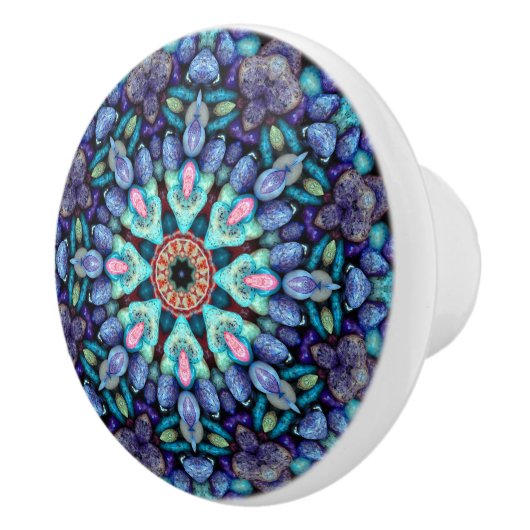 Stone Wonder Blue Fractal Kaleidoscope Keramische Knop (Rechts)