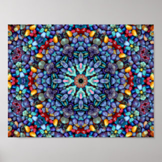 Stone Wonder  Blue Fractal Kaleidoscope Poster