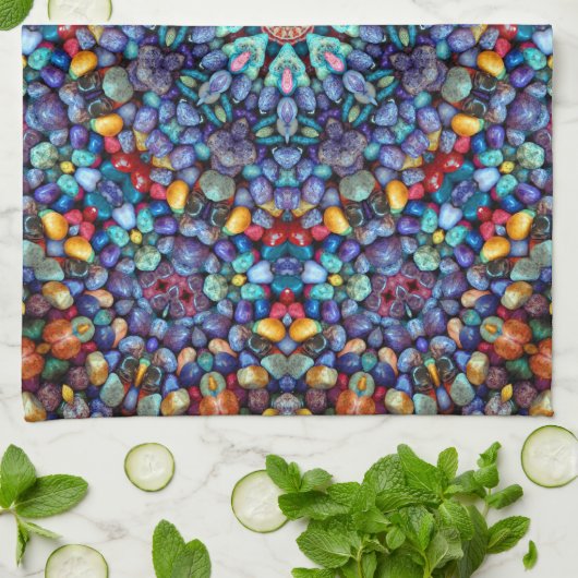 Stone Wonder  Blue Fractal Kaleidoscope Theedoek (Gevouwen)