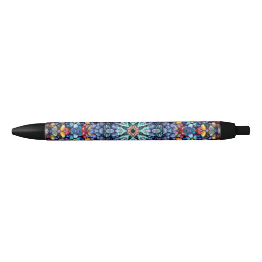 Stone Wonder  Blue Fractal Kaleidoscope Zwarte Inkt Pen (Voorkant)