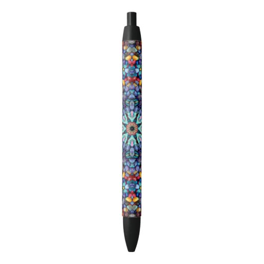 Stone Wonder  Blue Fractal Kaleidoscope Zwarte Inkt Pen (Voorkant Verticaal)