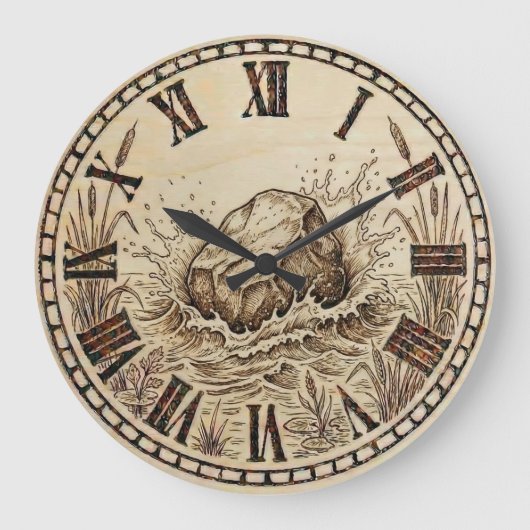  Stone wooden Wall Clock  Grote Klok (Voorkant)