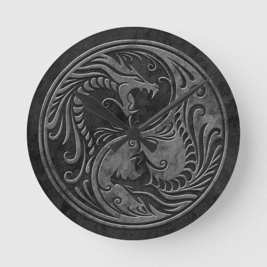 Stone Yin Yang Dragons Ronde Klok (Voorkant)