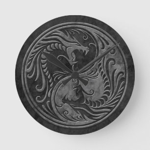 Stone Yin Yang Dragons Ronde Klok