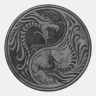 Stone Yin Yang Dragons Ronde Sticker