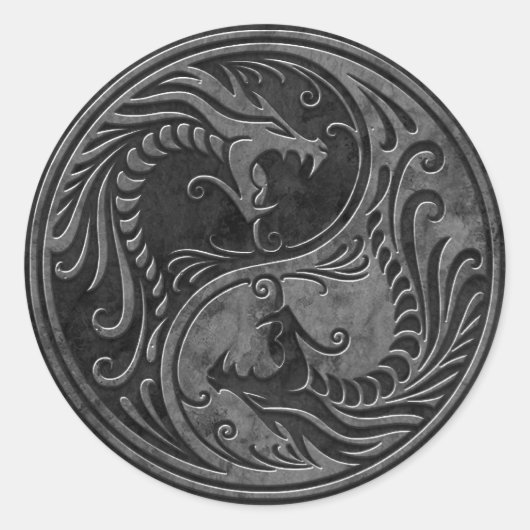 Stone Yin Yang Dragons Ronde Sticker (Voorkant)