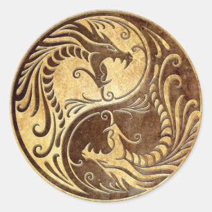 Stone Yin Yang Dragons Ronde Sticker