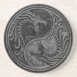 Stone Yin Yang Dragons Zandsteen Onderzetter