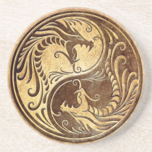Stone Yin Yang Dragons Zandsteen Onderzetter (Voorkant)