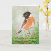 Stonechat Bird Happy Birthday Brother-in-Law Kaart (Gele Bloem)