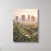 Stonehenge Dawn Mist Tall Grass Art Canvas Afdruk (Voorkant)