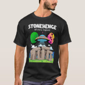 Stonehenge England Souvenir Flying Saucer in Spanj T-shirt (Voorkant)
