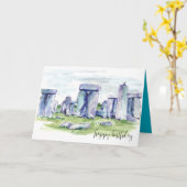 Stonehenge Happy Birthday Rocks Blackbird Kaart (Gele Bloem)