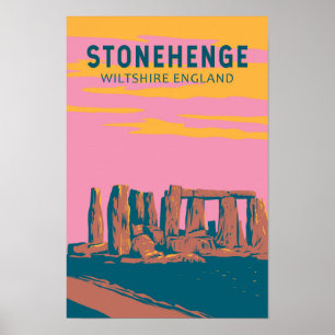 Stonehenge Reis Kunst Retro Illustratie Poster