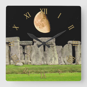 Stonehenge Standing Stones in Moonrise Vierkante Klok