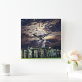 Stonehenge Standing Stones & Moon Fantasy Vierkante Klok (Huis)