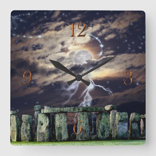 Stonehenge Standing Stones & Moon Fantasy Vierkante Klok (Voorkant)