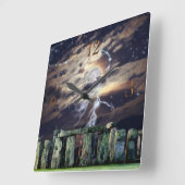 Stonehenge Standing Stones & Moon Fantasy Vierkante Klok (Hoek)